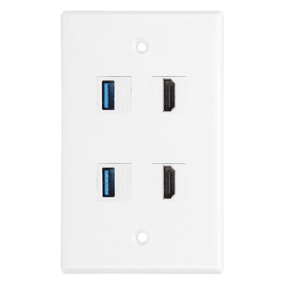 2 HDMI Female To Female Buckle 2USB Buckle Wall Plate Panel for Home Hotel