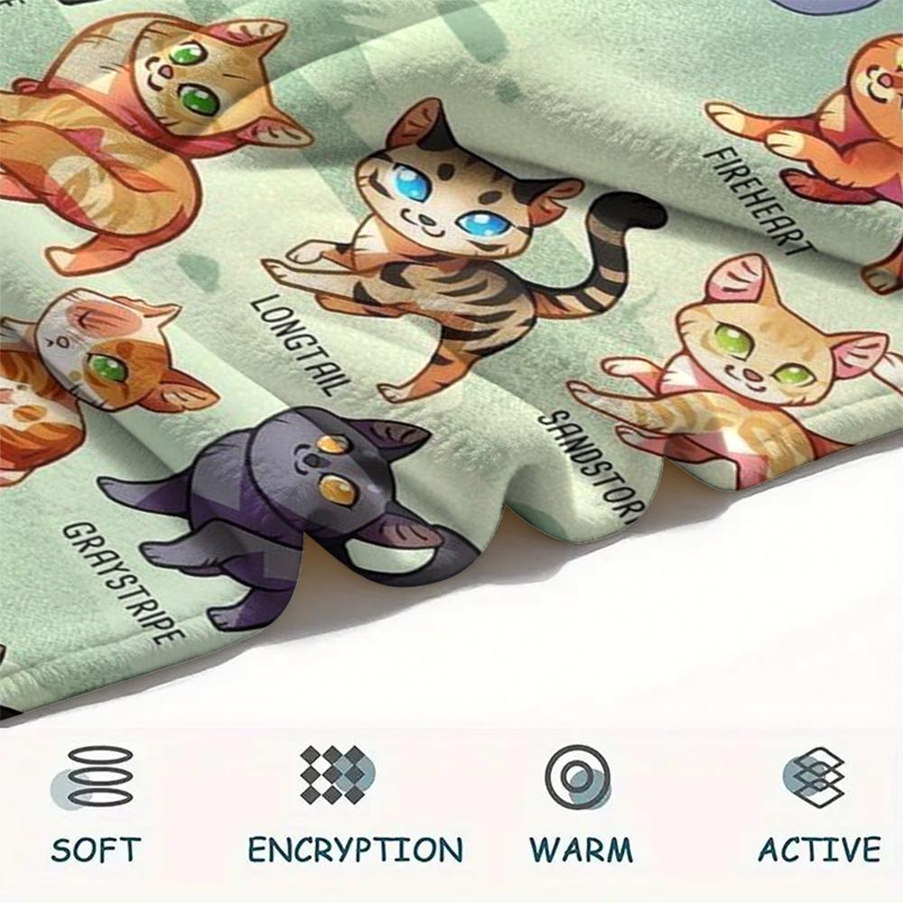 1PC Cat Warrior Print Flannel Blanket, High Quality Comfortable for All Seasons, Home Decor, Warmth and Comfort, Perfect for Christmas Gifts