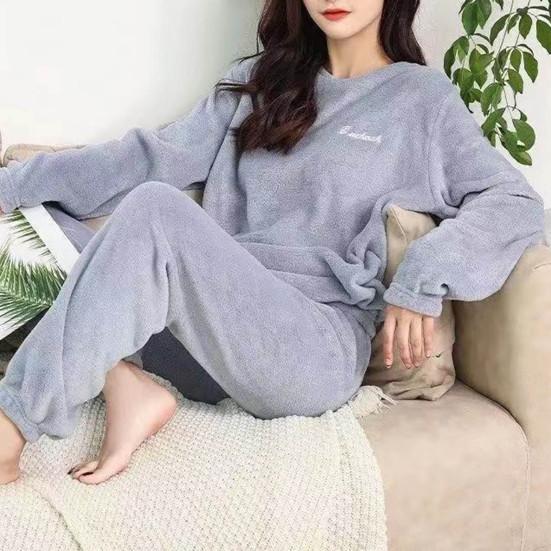 Women Pajamas Set Loose Sleeping Cozy Thick Homewear Top Pants Set for Sleeping