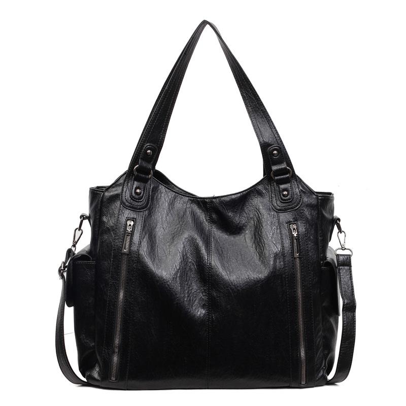 Faux Leather Tote Bag with Dual Zipper Pockets Adjustable Shoulder Strap Women's Everyday Fashi Handbag