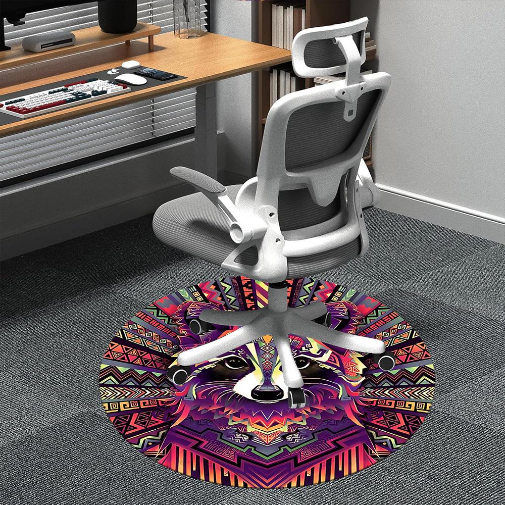 1pc Raccoon Mandala Office Round Area Rug,  Mat Suitable ForOffice, Under Office Chairs Bedroom Living Room Home Decor, Room Deco