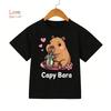 2026 Summer 4-14 Yrs Girls Casual Short-Sleeve T-Shirt Cute Capybara Design Comfortable Fabric for Everyday Outdoor Activities