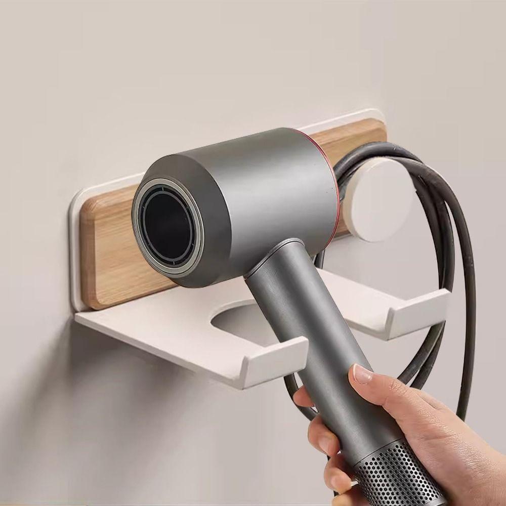 Wall Mount Wood Hairdryer Holder Self Adhesive Hair Dryer Organizer Hair Blow Dryer Stand  Home