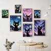 Abstrakter Sternenhimmel und Schwarze Katze Poster und Druck Leinwandmalerei Wandkunst Bilder für Wohnzimmer Zuhause Wandbild Dekoration Geschenk
