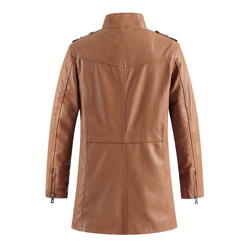Mid-length Fashionable Jacket with Stand Collar, Casual Spring and Autumn New Zipper Slim Fit Men's Motorcycle Leather Jacket