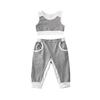 Summer Causal Infant Kids Girls Clothes Sets Sleeveless Solid Vest Tops+Long Pants Grey Sports Outfits
