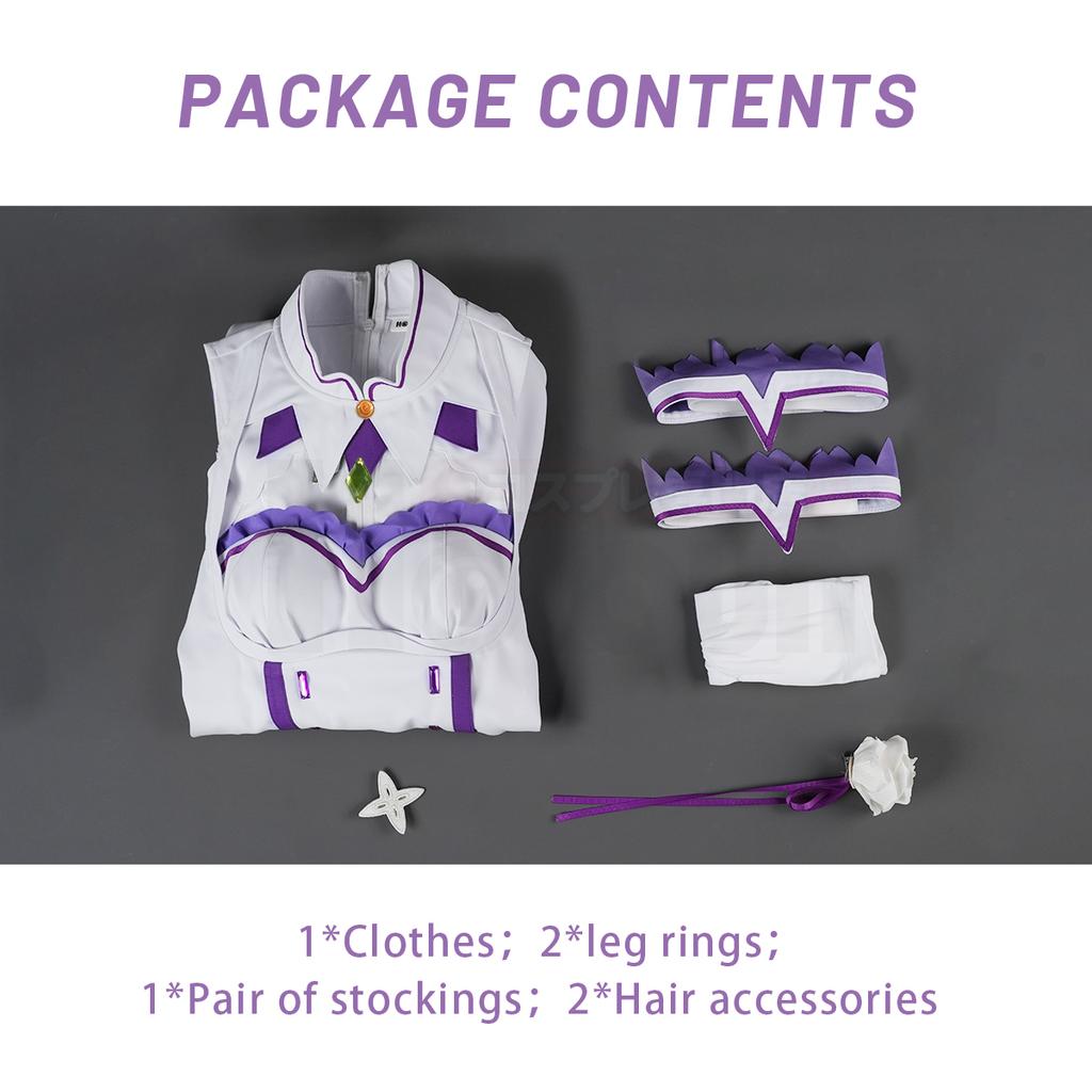 HOLOUN Zero Anime Emilia Cosplay Costume Wig Embroidered Top Skirt Convention Halloween Outfit
