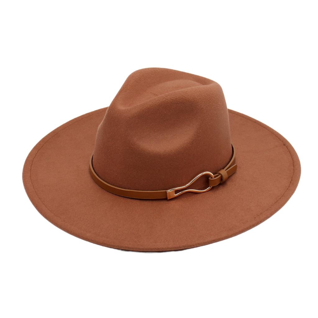 9.5Cm Big-Brimmed Top Hat, Foreign Style Jazz Hat, Retro Felt Hat Temperament, British Style Belt Buckle Woolen Hat