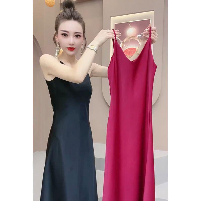 2026 Summer French Style Slimming Sling Dress - Plain, Drape Design for Women