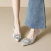 Pointed Single Shoes Women's Shallow Mouth Rhinestone High Heels Are Not Tired of Feet Temperament Thin Heel Crystal Wedding Shoes