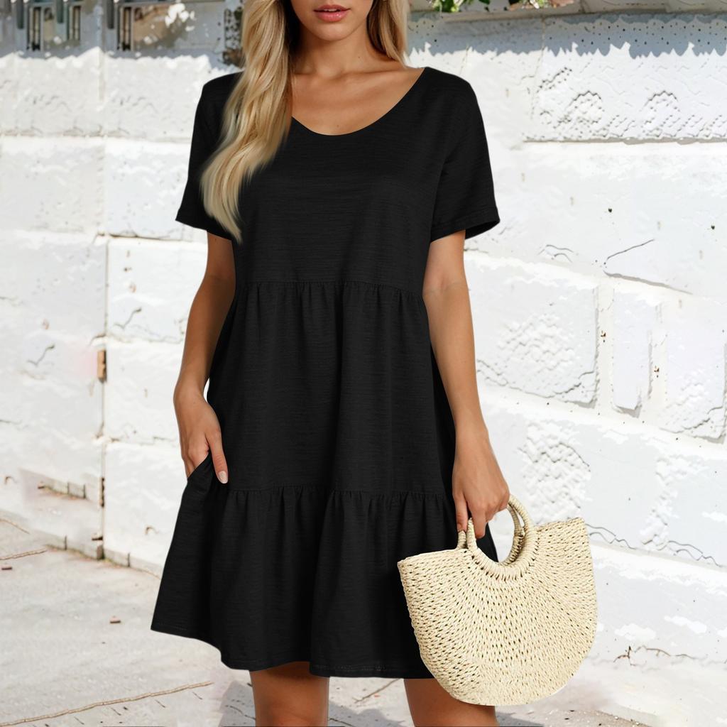 Women's Casual Fashion Round Neck Short Sleeve Color Cake Skirt