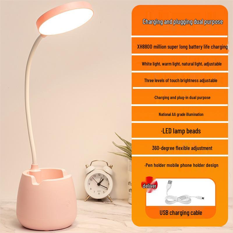 USB Bedside LED Eye-Protection Desk Lamp - Student Study, Dormitory, Reading & Night Light.