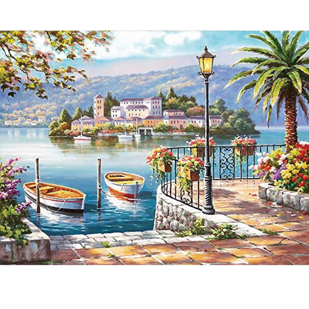 Peinture au Diamant 5D DIY Série Paysage Marin Bâtiment Diamants Entiers Fait Main Mosaïque Brodé au Diamant Décoration de Maison Cadeau