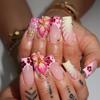 30-Piece Set: Handmade Almond Nails with 3D Flowers, Butterflies & Pearls