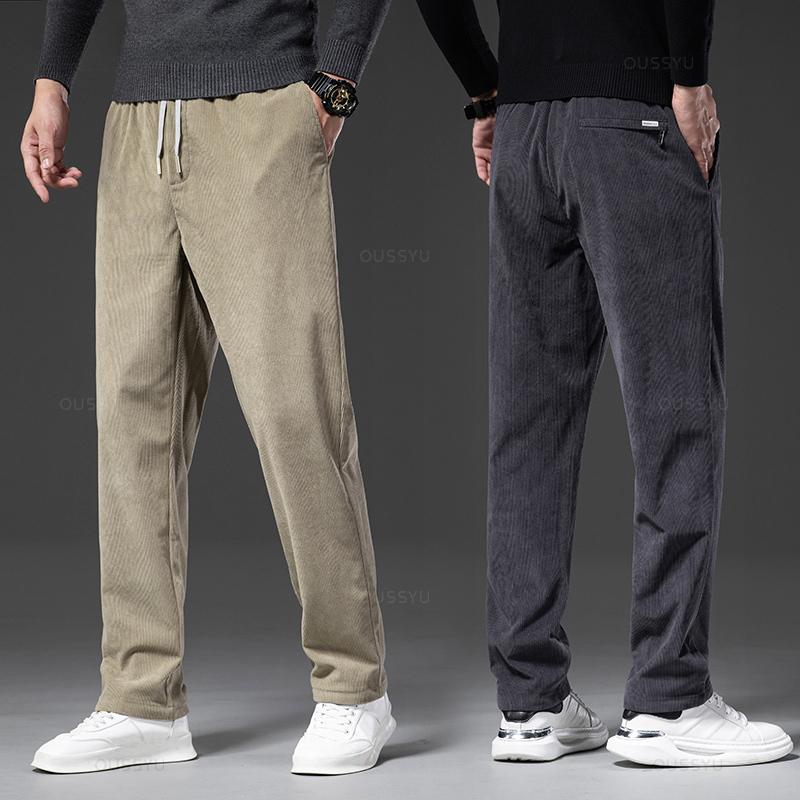 Four Seasons Corduroy Pants Men Drawstring Elastic Waist Business Loose Straight Korea Casual Trousers Male Oversized M-5XL