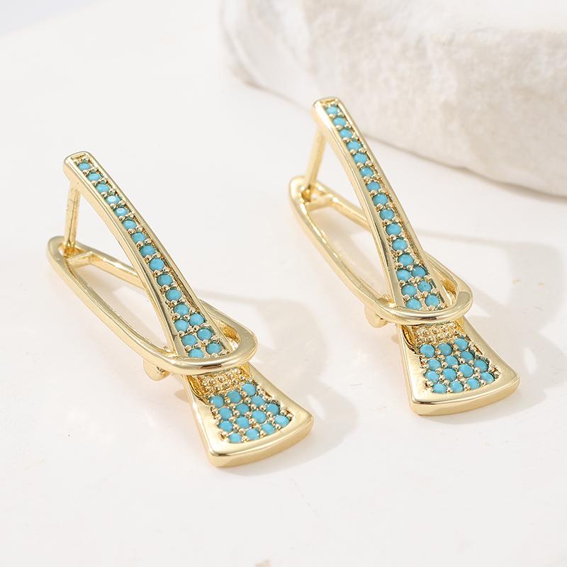 Geometrische Creolen aus synthetischem Türkis für Damen Klassisch Exquisit Bankett Hochzeit Schmuck Accessoires Handwerk Geschenke