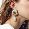 New Trendy Exaggerated Vacation Style Shell Baroque Pearl Pendant Earrings for Women Fashion Exquisite Beach Party Earrings