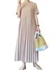 Pleated Long Summer Chiffon Solid Plus Suitable for Commuting [RAGASOTA] Women's Short-Sleeved Dress, Color, Stylish, Slimming, Casual, Sizes, Cute,