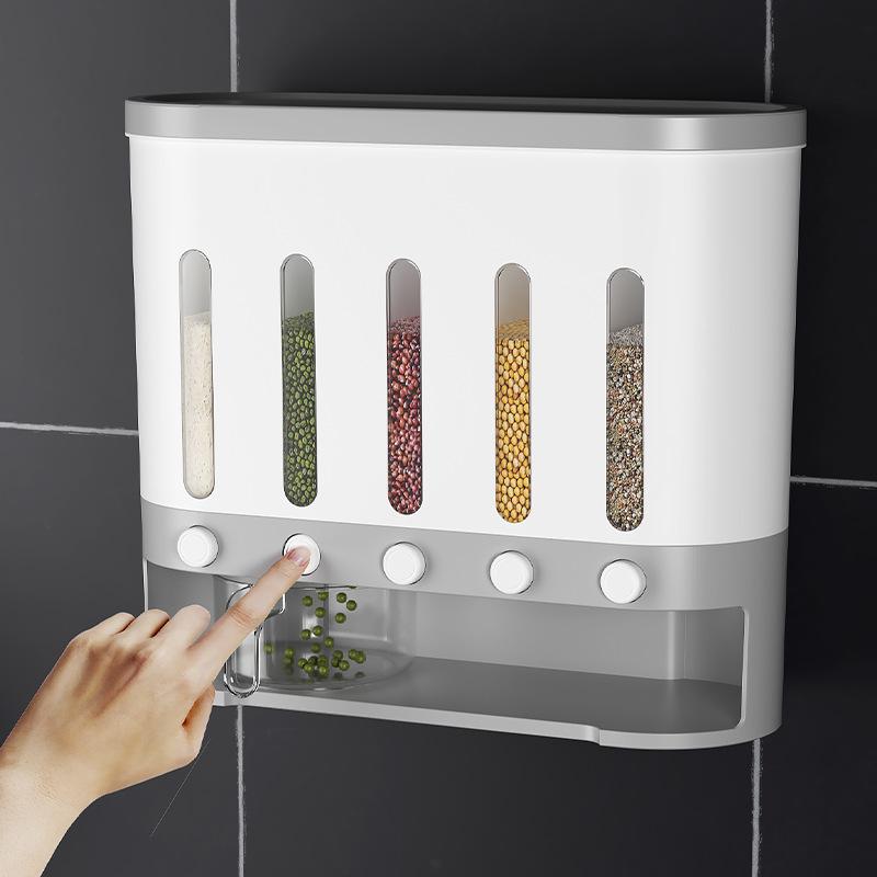 Moisture-Proof Insect-Proof Rice Storage Container with Partitioned Grains Organizer