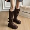 Modische Stiefel mit dicker Sohle und Gürtelschnalle 2025 Herbst und Winter neue vielseitige Ritterstiefel Retro großer Schaft um das Knie lange Stiefel Damen