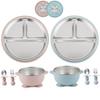 PandaEar 8 Pack Stainless Steel Baby Feeding Set, 2 Baby Suction Plates & 2 Toddler Bowls & 2 Spoons and Forks Set, Toddler Utensils, Divided Plates
