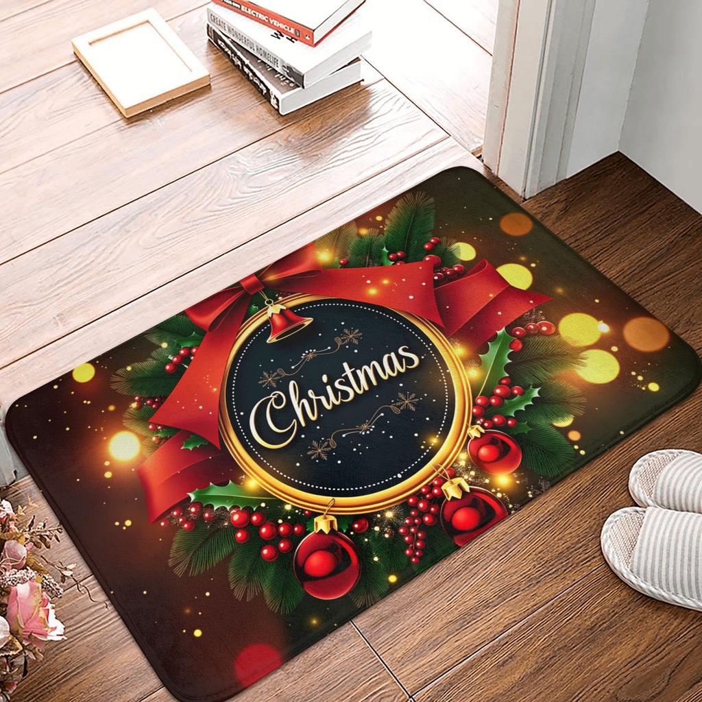 Snowman Pattern Merry Christmas Doormat Non-Slip Entrance Kitchen Bath Door Floor Mat Toilet Carpet Rug