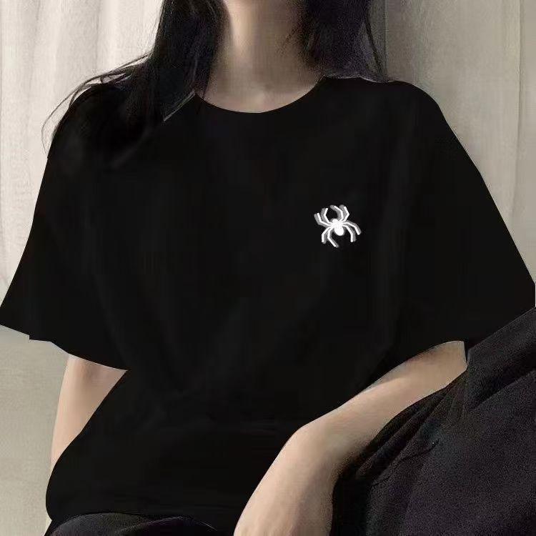 Camiseta Feminina de Algodão Manga Curta Mulheres Solta Moda Tops Manga Média Verão Casual Camiseta Verão