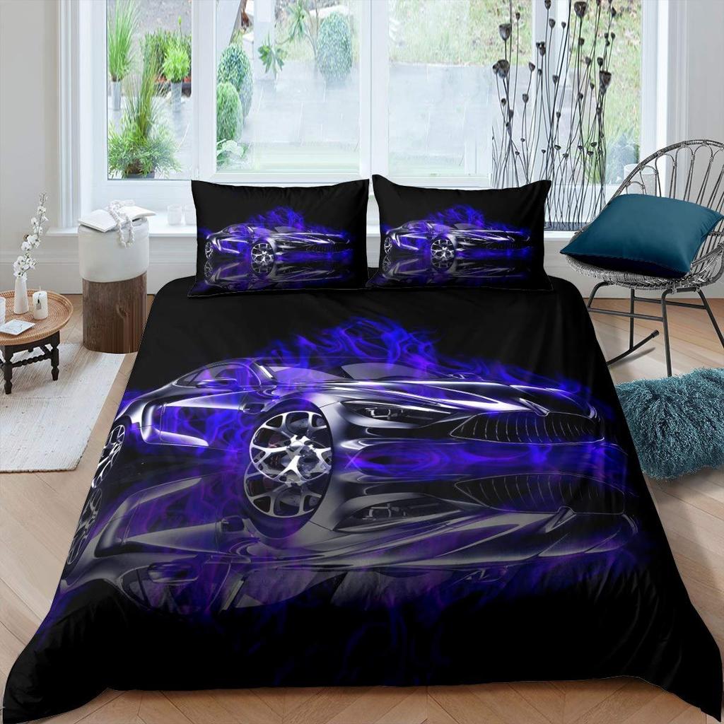 Race Car Duvet Cover Set Queen Size 3D Car Print Bedding Set Stylish Decor Boys Sport Comforter Cover Speed Sports Car Quilt Set
