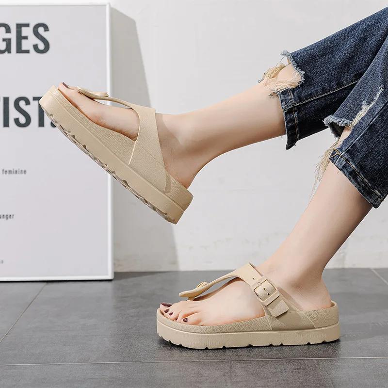 2025 Summer New Slippers for Women Word Drag, Thick Bottom Sandals for External Wearing, Women's Height Increasing Cool Slippers