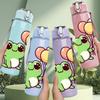 1PC Frog Holding Color Balloon Print 750ml Color Plastic Sports Water Bottle Leakproof Flip Straw Lid Suitable for Sports Office Home Use