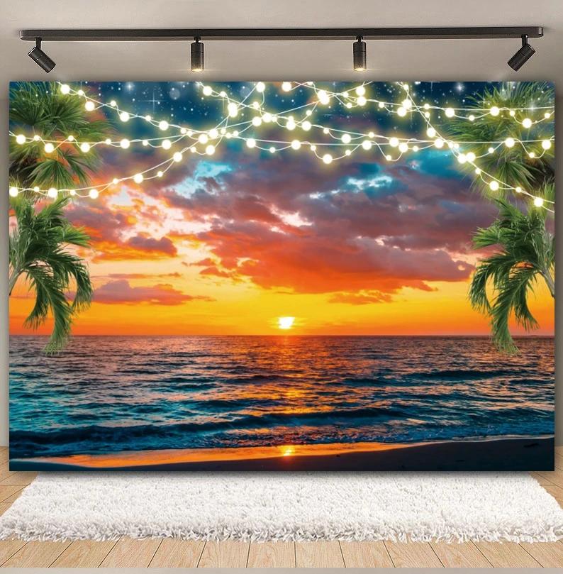 Tropical Beach Ocean Photography Backdrop Summer Seaside Palm Tree Nature Scenery Baby Birthday Holiday Party Photo Background