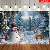 2D Winter Wonderland Christmas Backdrop Snowman Deer for Holiday Party Decor