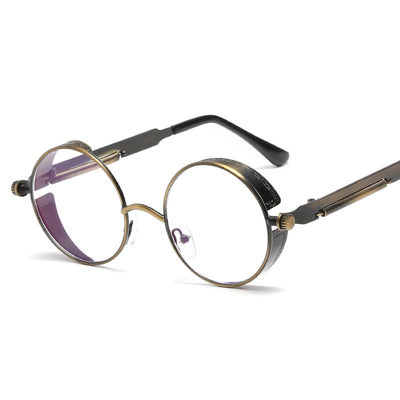 Vintage Steampunk Round Sunglasses With Reflective Mirrored Lenses And Metal Frame