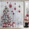 Merry Christmas Tree Bell Print Bathing Curtain Bathroom Shower Curtain,Home Holiday Decorative Christmas Curtain with Hooks