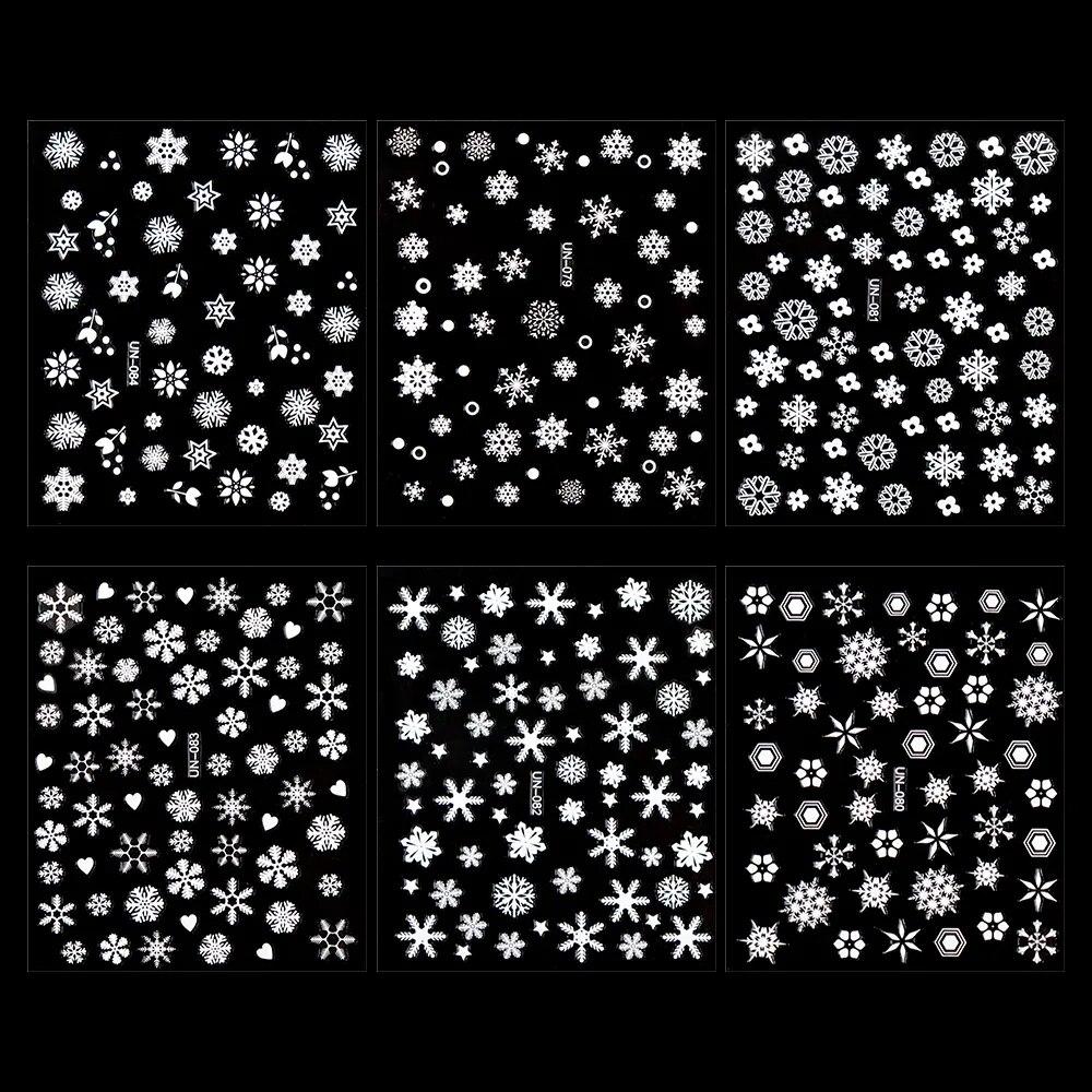 30 Sheets Christmas Nail Art Stickers Self Adhesive 3D White Snowflake Nail Decals Xmas Nail Supplies Christmas Manicure Sliders