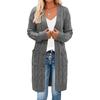 Dames Herfst en Winter Single-breasted Twist Zakken Effen Kleur Gebreid Lang Trui Vest Jas