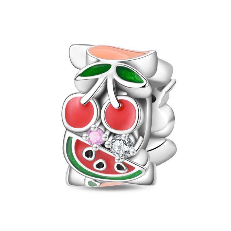 Fits Pan Braceletscopper Charms Color Strawberry Cherry Blueberries Fruit Sweet Original Diy Jewelry Birthday Fine Gifts