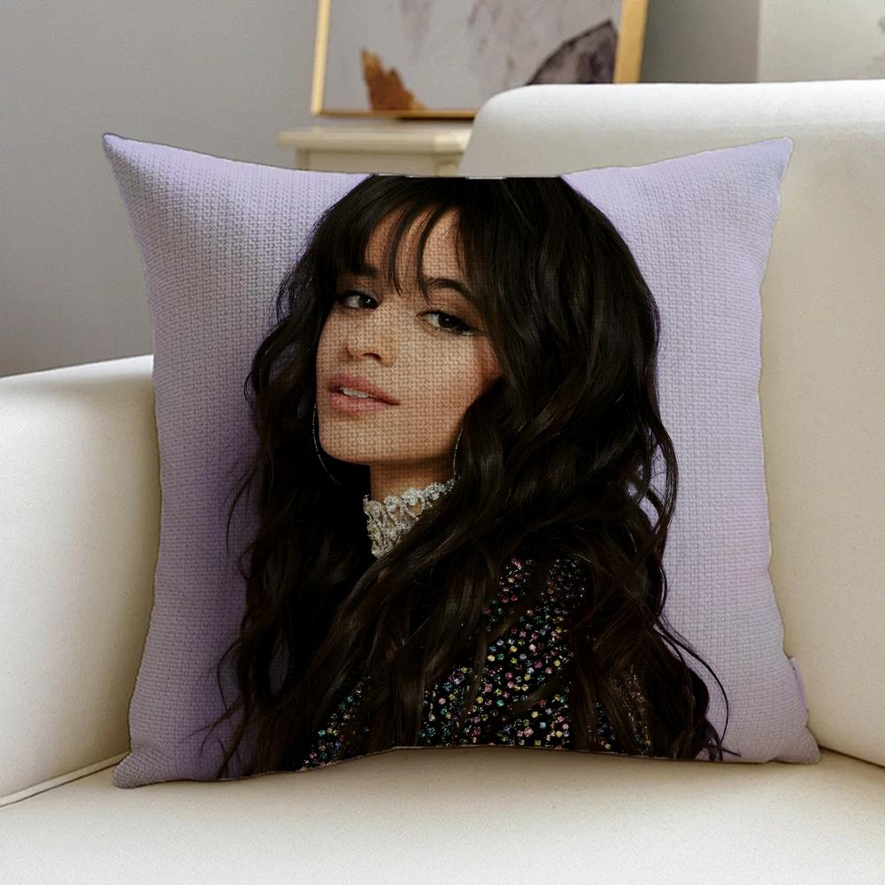 C-Camila Cabello Cushion Cover Cushion Cover Pillowcase, Anti-Mite Invisible Zipper, Linen Sofa Cushion