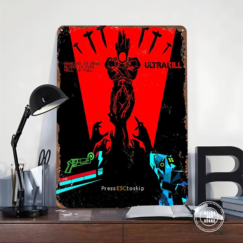 ULTRAKILL Game Tin Plaque Poster Customized Wall Art Retro Vintage Metal Signs for Man Cave Living Room Decorations Wand Deko