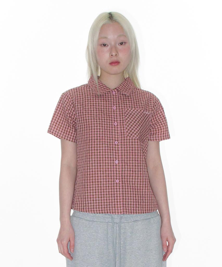 AMES-WORLDWIDE Wrinkled Check Short Sleeve Shirts Pink