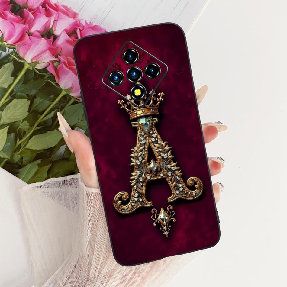 For Infinix Zero 8 8i X687 X687B Royal Crown Initial Letter Couple Phone Case For Infinix Zero8 Zero8i Black Silicon Soft Bumper