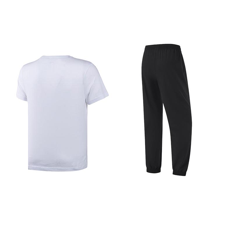 Li Ning Logo Print Rundhals-Pullover Kurzarm Elastischer Schriftzug Cool Dry Lange Hose Lässiges Sportset Unisex Sportset YHST165-1+YYKU111-1