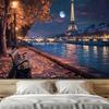 1pc Paris Eiffel Tower Seine River Night View Tapestry City Landmark Wall Art Living Room Decor Romantic France Background Print