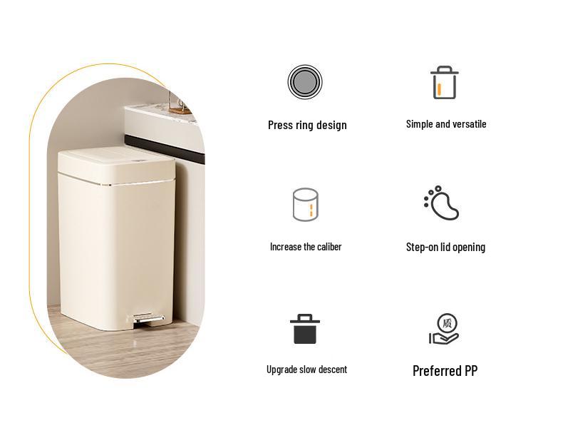 Papelera Silenciosa de Cierre Lento con Tapa de Pedal para Cocina y Baño