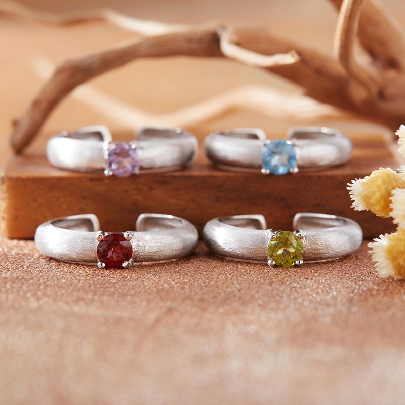 Natural Color Treasure Amethyst Citrine Ring Women'S S925 Sterling Silver Garnet Topa Peridot Index Finger Ring