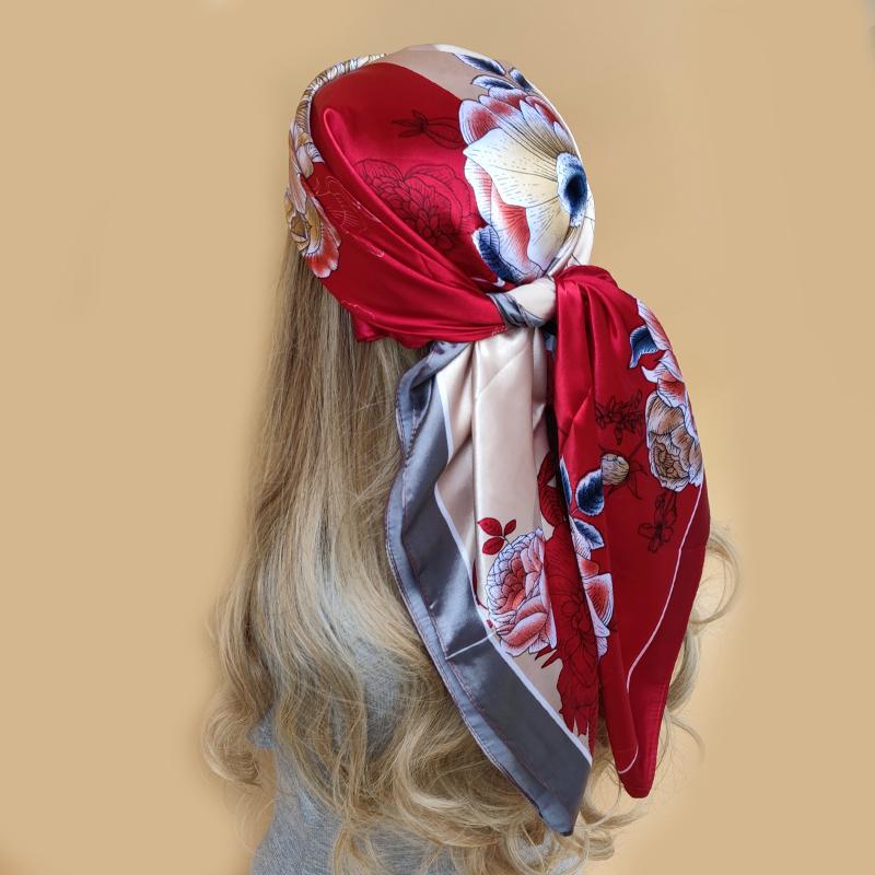 Nový 90*90cm Retro Dámský Hedvábný Šátek Bandanna Módní Bohemský Vzor Čtvercový Hidžáb Dámský Šátek na Hlavu Foulard Šála
