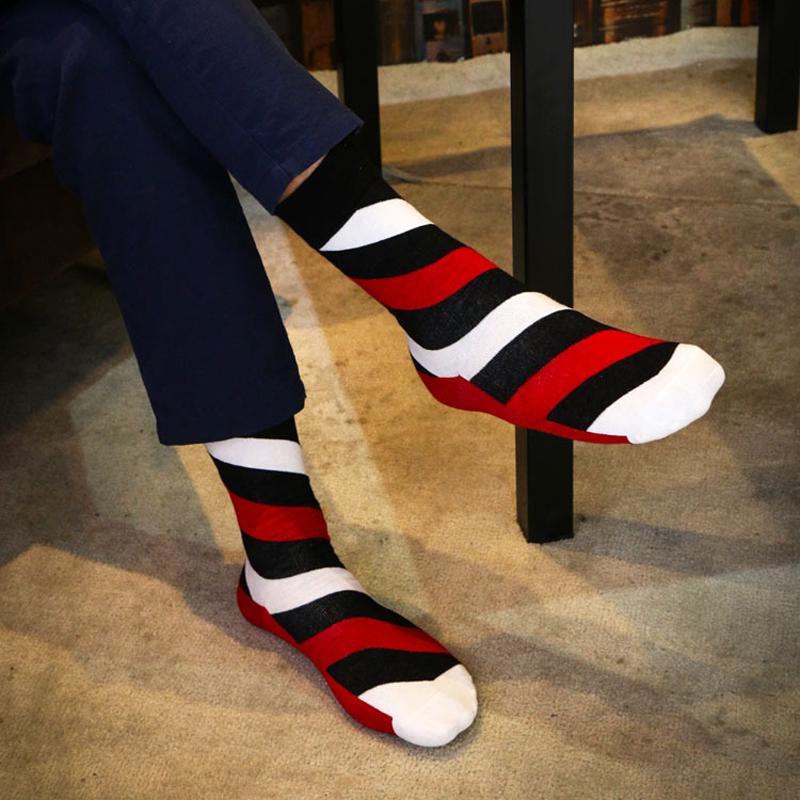 Men Socks Colorful Novelty Stripe Pattern Causal Summer Cotton Socks Big Size Crew Socks