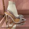 Transparent High Heels Women's 2025 New Summer Rhinestone Thin Heel Pointed Fairy Wind Silver Beautiful Bag Head Sandals