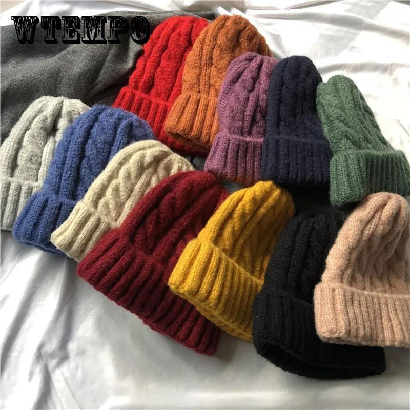 Winter Woolen Hat Korean Fashion Wild Ultra-thick Knitted Hat Plus Velvet Soft Hat for Women