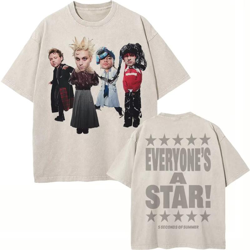 100% Cotton Vintage Washed 5 Seconds of Summer Everyone’s A Star World Tour 2026 T Shirt Men/Women Oversize Loose Acid Wash Tees